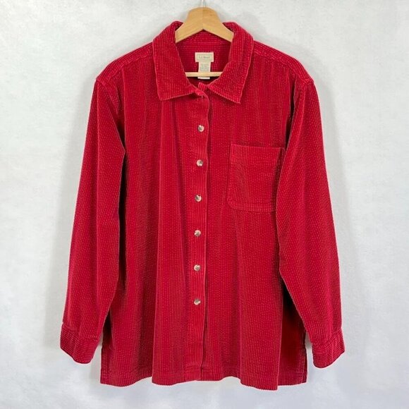 L.L. Bean Comfort Corduroy Relaxed Button Up Shirt Grandma Core Shacket Red XL - Picture 1 of 6